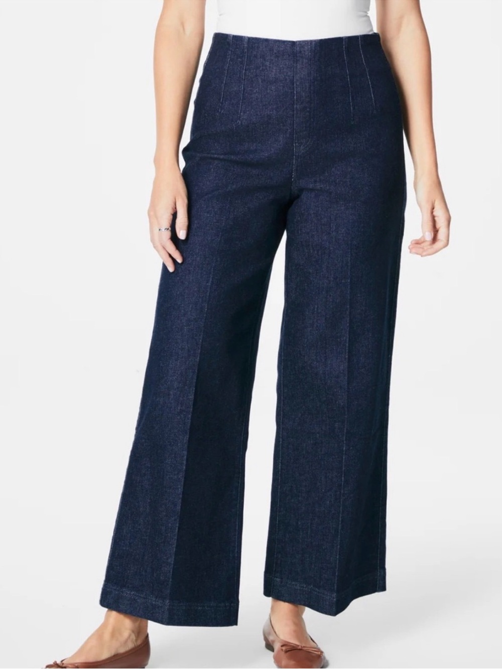 SPANX EVERYWEAR Wide Leg High-Rise Jeans in Dark Blue Zero Waistband Raw Indigo